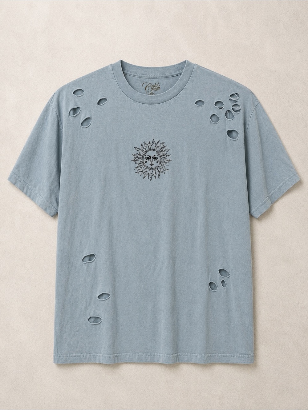 Cold Crush Distressed Sun Tee - Light Blue